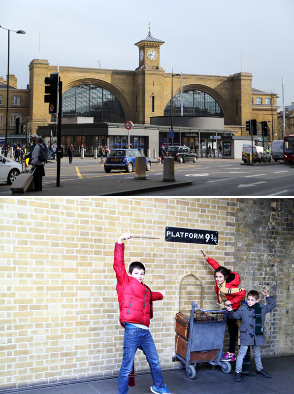 ロンドンのキングズ・クロス駅。構内には映画でハリーたちが9・3/4線に入る場面を模したコーナー設けられ、人気の的です。
